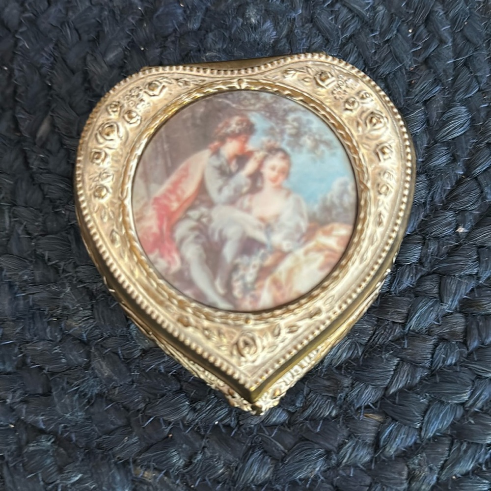 Vintage Styled By Mele - French Style Scene- Hinged Red Lined Trinket Box